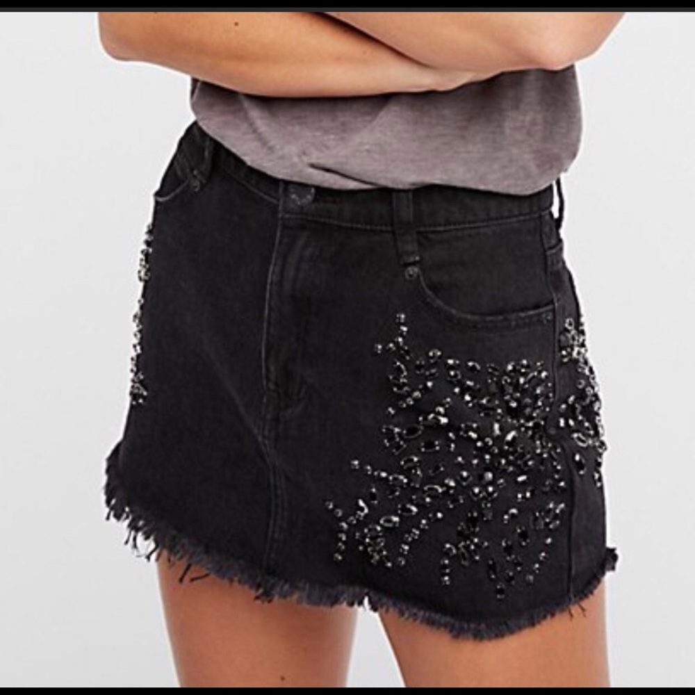 Free people denim stud skirt